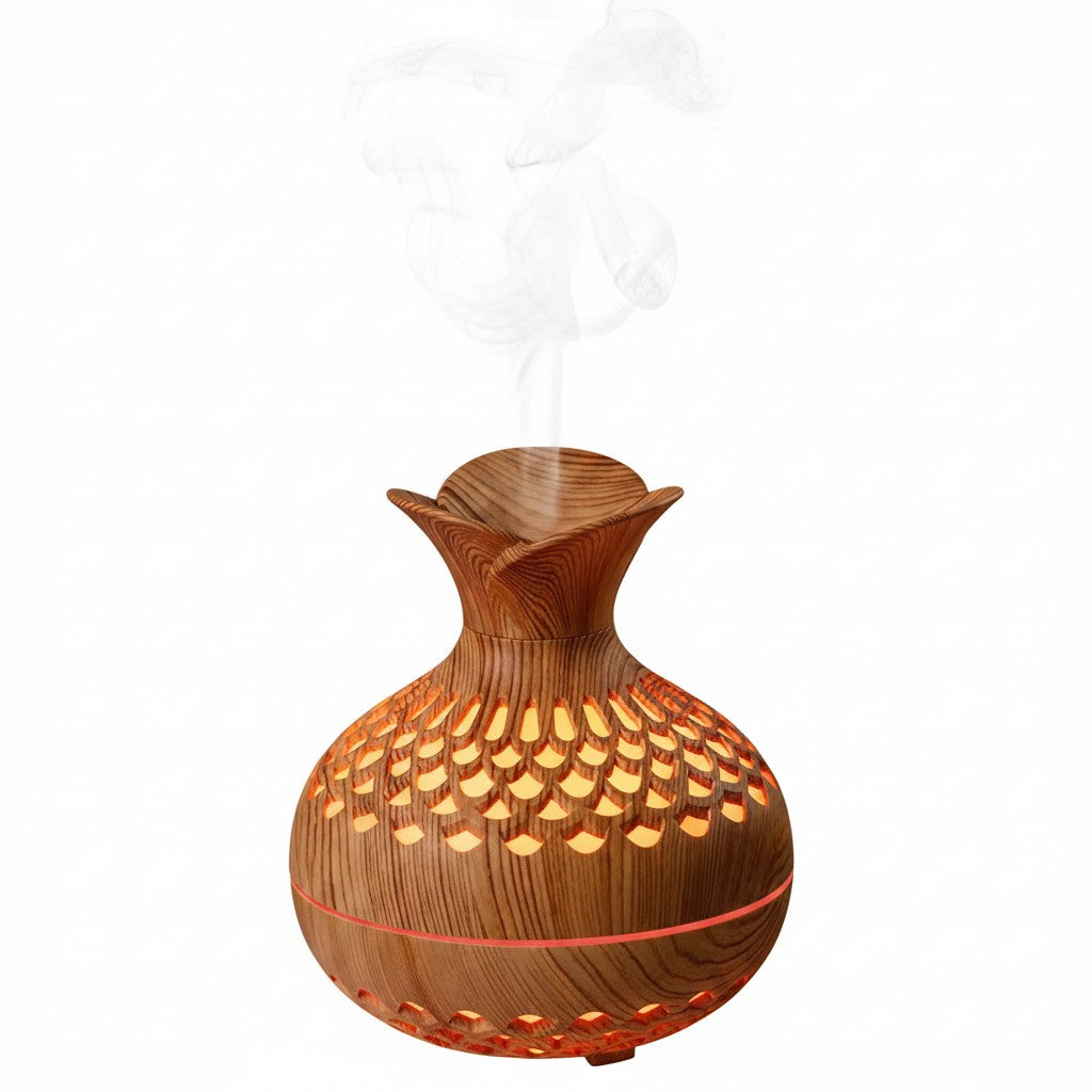 Wood Grain Ultrasonic Cool Mist Humidifier with Night Light, 300ml